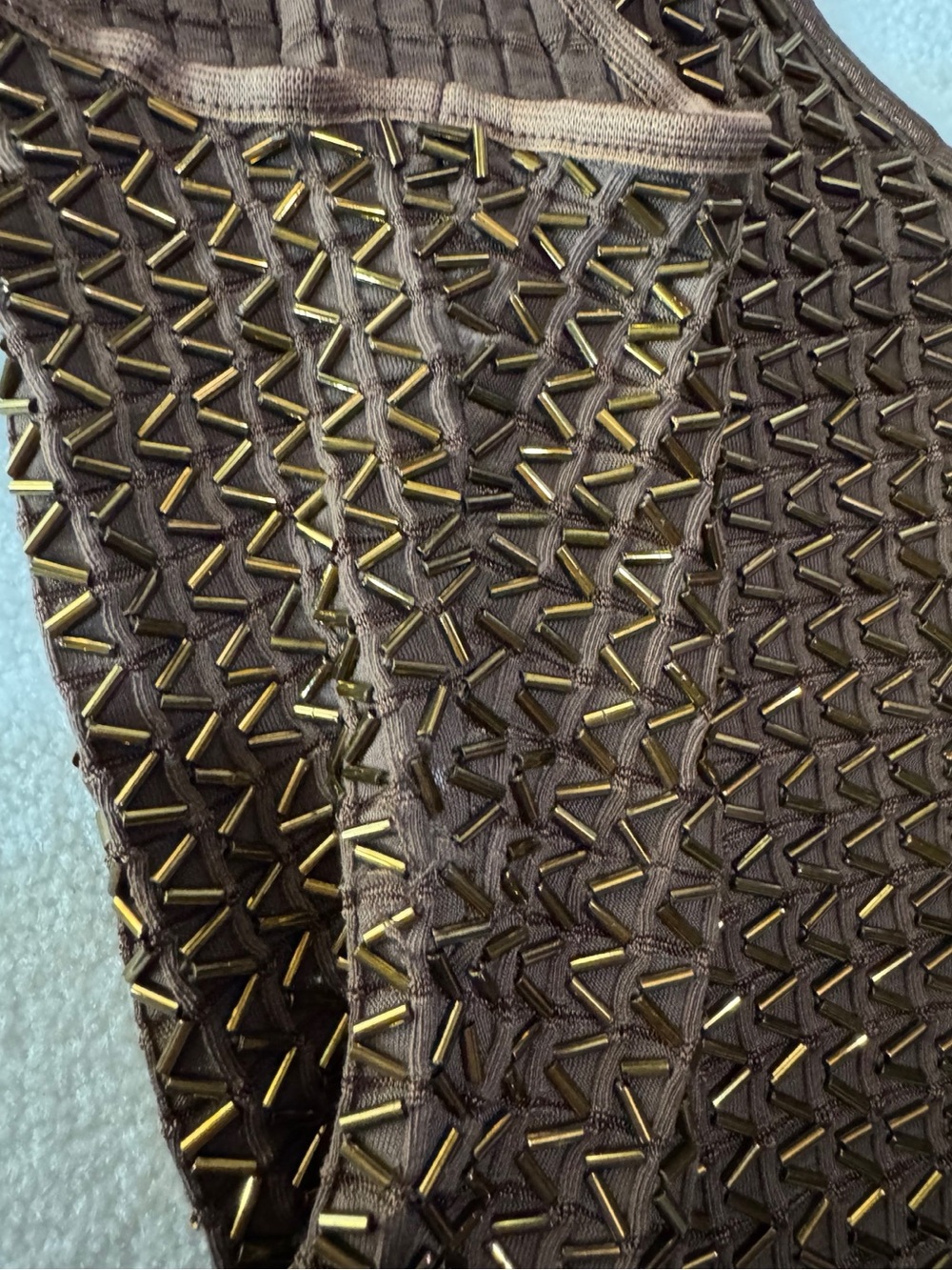 Cache Y2K Bronze Metallic Beaded Cami Tank Top Large 90s Party Club Glam - Picture 7 of 11